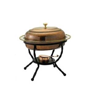 Luxury Double <b>Post</b> Copper Casserole Premium Food Warmers Hammered Stainless Steel Chafing Dish with Arched Hanging Stand - Product Image 3