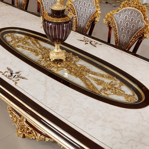 Luxury Classic Conference <b>Dining</b> <b>Table</b> Set Mahogany Wood Gold Leaf Carving Gloss <b>Top</b> 20 Seater Villa Hotel Antique Furniture - Product Image 5