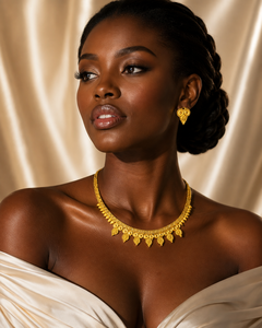 Elegant African Queen 18K Gold Plated Classic Wedding Necklace Set Women's Jewelry-Flower Design Box Chain <b>Charm</b> Necklace - Product Image 3