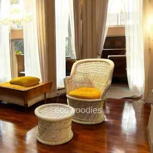 Sarkanda Handmade Bamboo Indoor/Outdoor <b>Garden</b> Patio Furniture Comfortable Console Ottoman Stool <b>Pouffe</b> with Rope for Warehouse - Product Image 1