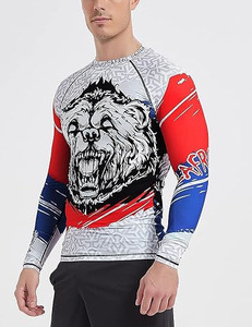 Men's Long Sublimation Print Rash Guard Red Blue <b>White</b> Gorilla Design Full Sleeve Performance Fit <b>Compression</b> Rash Guard - Product Image 3
