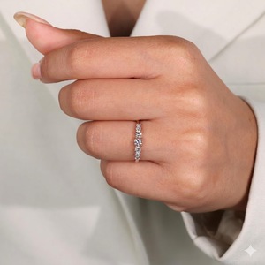 14K White Gold Lab Grown Diamond <b>Stacking</b> Wedding Band Half Eternity Band Round Cut Seven Stone E Color VS1 0.53CT Wedding Band - Product Image 5