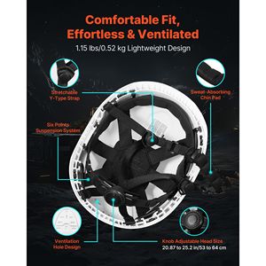 Casco di Sicurezza in ABS Approvato ANSI/ISEA Z89.1 con Visiera, Sospensione a 6 Punti Regolabile, Ventilato, per Uomo - Product Image 4