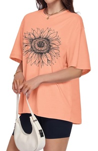 Nouvel arrivage : T-shirt décontracté pour femme en coton imprimé 100 %, manches courtes, col rond, épaules tombantes, coupe oversize, fabriqué au Bangladesh - Product Image 5