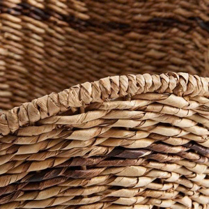 Handmade Rattan Storage Baskets Set Of 2 Bohemian Woven Round Natural Fiber Organizers For Living Room Decor - Product Image 5