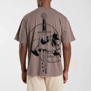 Men's Gray Plus Size Anti-Wrinkle Short Sleeve T-Shirt <b>Skull</b> Sword Print O-Neck Casual Streetwear Jersey Cotton - Product Image 4