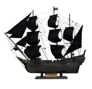 Modèle de bateau pirate en bois vintage fait main, objet décoratif nautique pour la maison ou le bureau - Product Image 1