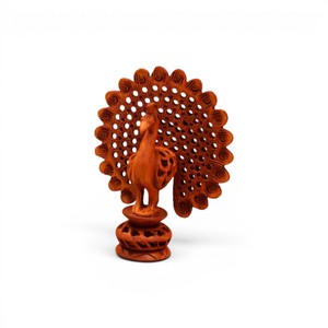 Figura de pavo real bailarín de madera hecha a mano con malla |   Adorno Decorativo de Pavo Real |   Decoración Tradicional para el Hogar en Madera - Product Image 3