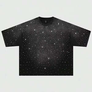 T-shirt vintage pour homme à manches longues et col rond, style streetwear, avec effet vieilli et strass, coupe courte - Product Image 4