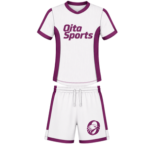 Ensemble short et maillot de rugby blanc et violet à manches courtes, col en V, uniforme d'équipe personnalisé, respirant, pour l'entraînement et le sport, haute performance - Product Image 1