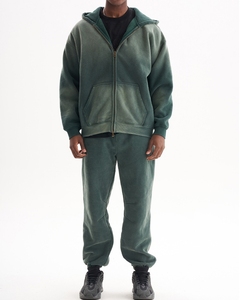 Sudadera con Capucha Verde para Hombre, Cierre de Cremallera, Corte Holgado, Color Sólido, Felpa de Algodón, para Otoño e Invierno - Product Image 4