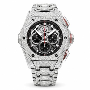 Luxury Men's Stainless Steel Diamond <b>Chronograph</b> Watch Analog Mechanical Polygon Case Bracelet - Product Image 5