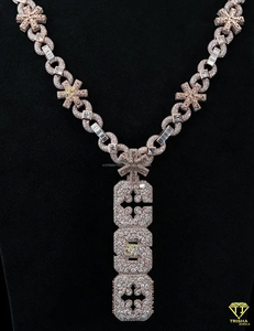 Colgante de Nombre Personalizado de Plata de Ley 925 con Incrustaciones de Diamantes Moissanite, Chapado en Oro Rosa, Cadena Hip Hop, Joyería Personalizada Brillante - Product Image 1