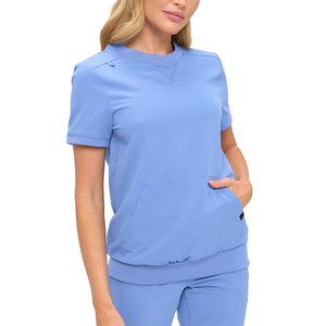 Unisex <b>Scrub</b> Set <b>Blue</b> Cotton Polyester Knitted Hospital Uniform Pants Short Sleeve Top Medical Workwear Needle Detection - Product Image 4