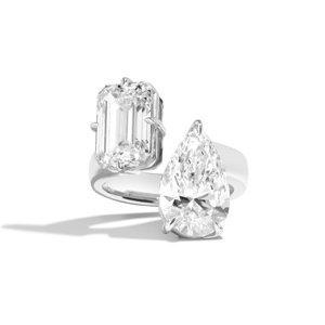 Anillo de compromiso Toi Et Moi con diamantes cultivados en laboratorio, corte esmeralda, 3.5 quilates en total, oro macizo de 14K/18K, doble piedra, moderno, para novias. - Product Image 3