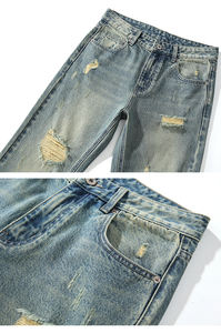 Nouveautés : Jean droit en denim pour homme, coupe classique, en coton respirant, délavé, style urbain, motif écossais, idéal pour l'été - Product Image 3