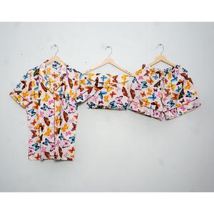 Conjunto de Pijama Corto de Lujo 100% Algodón para Mujer, Estampado a Bloques, con Cordón Ajustable, Cómodo, Ropa de Dormir de Verano, Tejido de Punto, Estilo Vintage Romántico - Product Image 4