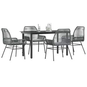 Ensemble de salle à manger en poly rotin gris de 5 pièces avec coussins ensembles de jardin avec dessus en verre - Product Image 1