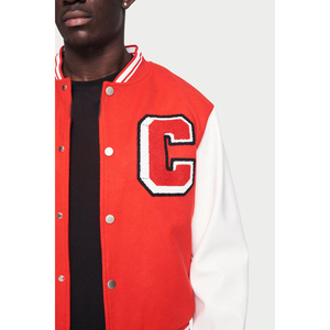 <b>Men's</b> Red <b>White</b> Varsity <b>Jacket</b> Letter C Embroidery Button Closure Preppy Style Autumn Wear Regular Fit Polyester Cotton - Product Image 3