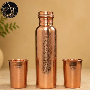 Rich Copper Water Bottle with Two Glass Hammered Design For Hydration Yoga & Ayurveda Inspired Drinkware Bottle With Packaging - Product Image 4