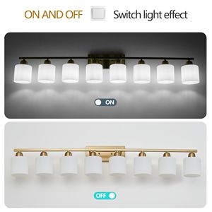 Lampada da Parete Moderna per Bagno da 52 Pollici, Applique Dorata con Paralume in Vetro Bianco Latte, Lussuosa Plafoniera a 2 Luci per Specchi da Bagno - Product Image 5