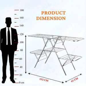 Séchoir à linge pliable à trois niveaux en acier inoxydable, support de rangement pour vêtements, étendoir mobile avec roulettes - Product Image 4
