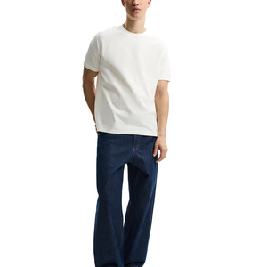 T-shirt en coton blanc pour homme, tricoté, manches courtes, col rond, coupe classique, couleur unie, respirant, col ras du cou - Product Image 3