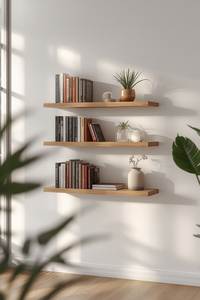 Decorative Double Tier Modern Durable Wooden <b>Wall</b> <b>Mounted</b> Floating <b>Shelves</b> Storage Rack for Living Room - Product Image 3
