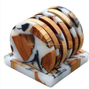 Juego de posavasos de madera redondos de 6 mm de grosor, reutilizables, diseño moderno, juego de 4 con soporte de madera - Product Image 2