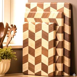 Ensemble de planches à découper carrées au design moderne à carreaux, planche en bois durable, idéale pour la décoration de la cuisine et la préparation des aliments, de la marque Belladec - Product Image 1