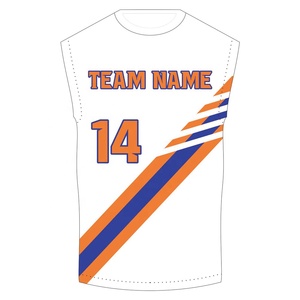 Ensemble de maillots de basket personnalisés blanc, orange, bleu, impression sublimée, évacuation de l'humidité, unisexe, adulte, col rond, sans manches, coupe athlétique - Product Image 2