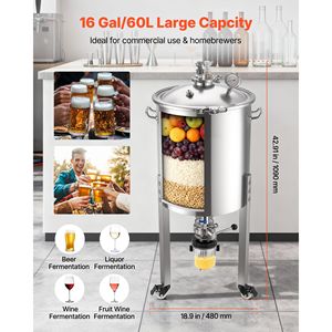 Fermentatore Secondario Conico in Acciaio Inox da 60L (16 Galloni) con Pressione di 15 PSI e Tubo di Raffreddamento per la Produzione di Birra - Product Image 5