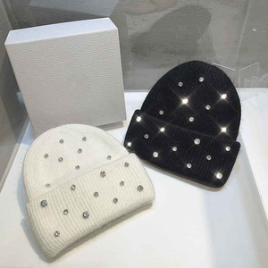 2026 New Design Winter Beanie Cap Rhinestone Solid Color Winter Casual Warm <b>Hats</b> Beanie Cap Daily Rhinestone Beanie <b>Hats</b> - Product Image 3