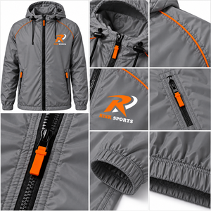 Veste de sport imperméable légère coupe-vent à capuche intégrale avec fermeture éclair, couleur gris, pour la course à pied et le cyclisme - Product Image 5