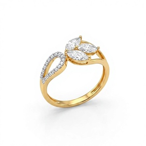 Bague en or massif 14 carats avec diamant de laboratoire, bague feuille de diamant taille marquise, bague de fiançailles en grappe, bijou de déclaration inspiré de la nature, cadeau de mariage - Product Image 1