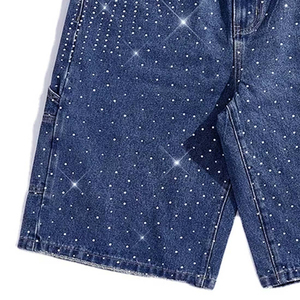 Shorts Vaqueros Cruzados con Pedrería para Hombre, 100% Algodón, Estilo Vintage, Bermuda para Uso Casual de Verano - Product Image 3