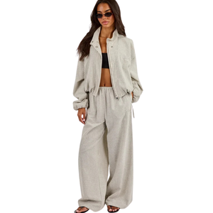Women Full <b>Zip</b> Stand Collar Tracksuit Set Loose Straight Leg <b>Trousers</b> Drawstring Waist Two Piece Casual Streetwear Lounge Outfit - Product Image 6
