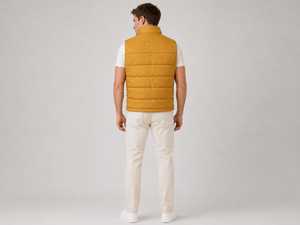Gilet matelassé moutarde pour homme, col montant, coupe décontractée, coupe-vent, vêtement d'automne, couleur unie, coupe ajustée, vêtement d'extérieur - Product Image 2