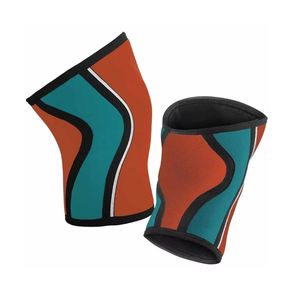 Rodillera de compresión de neopreno de 7mm, naranja y verde azulado, de doble tono, para sentadillas y levantamiento de pesas, con soporte articular bilateral, par - Product Image 2