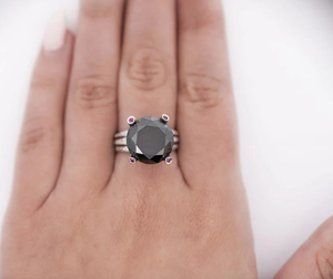 Modern <b>Black</b> Onyx Gemstone <b>Ring</b> Stainless Steel Prong Setting Round Cut Unisex Engagement Jewelry Geometric Style - Product Image 1