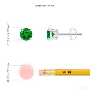 Round-Cut AAAA Natural Emerald Gemstone Studs Earrings, 14kt Yellow Gold Minimalist May Birthstone <b>Screw</b> Back 4 Prong Earring - Product Image 2