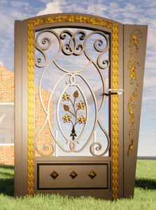 Porte d'entrée double en fer forgé sur mesure, avec façade en verre, moderne et décorative, pour villa et maison résidentielle - Product Image 2
