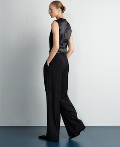 Summer Casual Long <b>Wool</b> Stripe <b>Pants</b> Black - Product Image 4