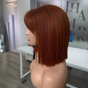 <b>Hot</b> Selling Fringe Bob Human Hair Wig Cajun Color 100% Raw Vietnamese Hair Virgin HD Transparent Lace Frontal Wigs Glueless 250g - Product Image 6