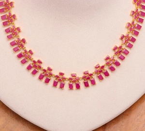 Royal Flower Hanging Ruby Necklace Set Luxury Wedding Party Jewelry - Product Image 3