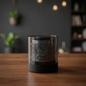 <b>Black</b> <b>Metal</b> Votives <b>Candle</b> <b>Holder</b> With Floral Burst Cutwork For Warm Ambient Lighting - Product Image 1
