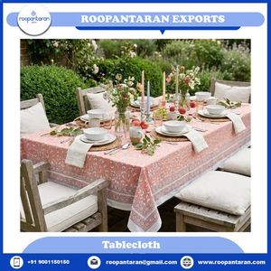Nappe 10 places en coton 100% imprimée à la main, motif Harmony Peach, faite à la main en Inde, collection Roopantaran, vente chaude - Product Image 2