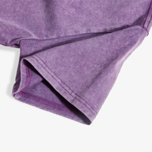 Camiseta Corta de Cuello Redondo para Mujer, Color Morado, Manga Corta, Corte Holgado, Color Sólido, Algodón Lavado, Estilo Casual de Primavera/Verano - Product Image 6