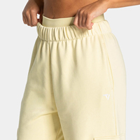 Pantalon cargo ample taille haute pour femme, jaune clair, taille élastique, jambe large, couleur unie, décontracté, avec poches, style printemps