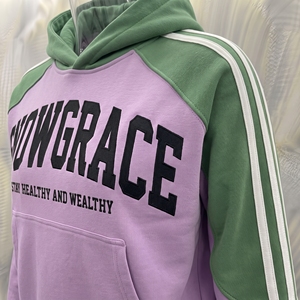 Snowgrace <b>Pink</b> Cropped <b>Hoodie</b> Unisex Raglan Sleeve French Terry 100% Cotton Oversized Fit Front Letter Print Autumn Casual Style - Product Image 6